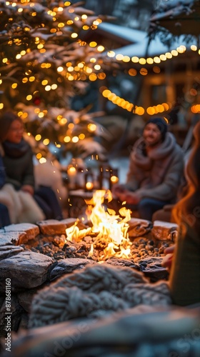 a group of people sitting around a fire pit © KWY