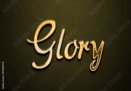Old gold text effect of word Glory with 3D glossy style Mockup.