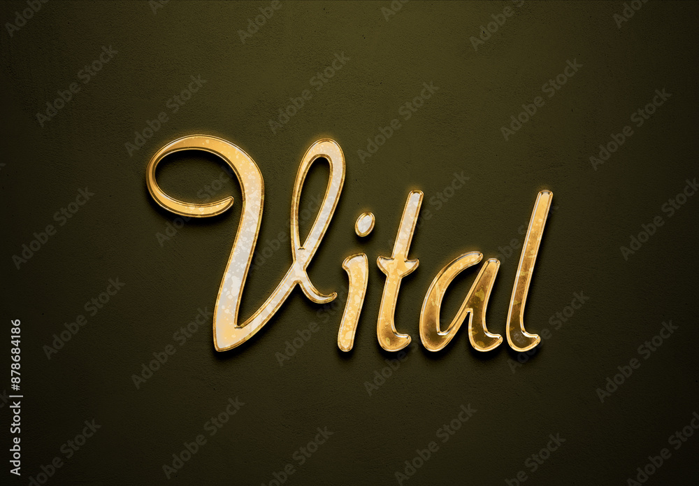 Old gold text effect of word Vital with 3D glossy style Mockup. Old gold text effect of word Vital with 3D glossy style Mockup.