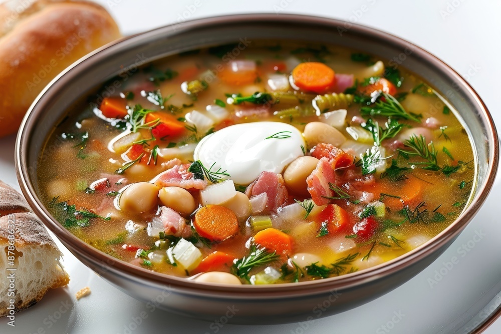 Aromatic Dill Minestrone Soup with Herbaceous Fresh Dill and Canadian Bacon Aromatic Dill Minestrone Soup with Herbaceous Fresh Dill and Canadian Bacon