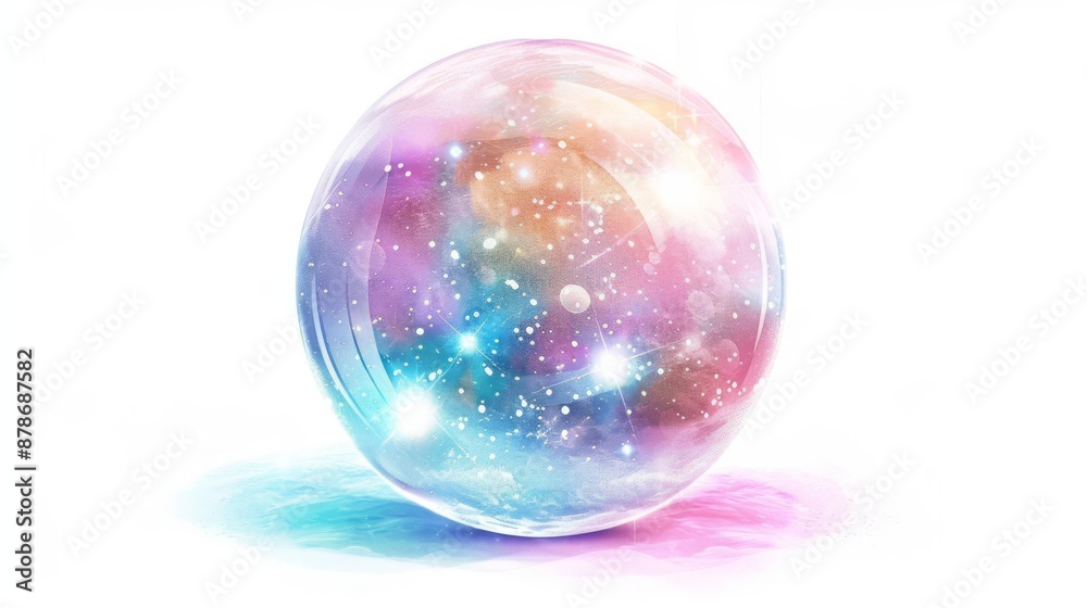 a sparking crystal ball clipart, magical element, whimsical style, pastel tones, isolated on white background a sparking crystal ball clipart, magical element, whimsical style, pastel tones, isolated on white background