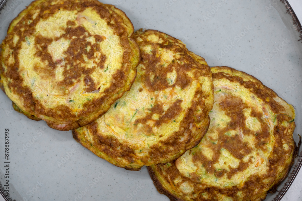 Fitness and food. Top view of healthy egg pancakes. Fitness and food. Top view of healthy egg pancakes.