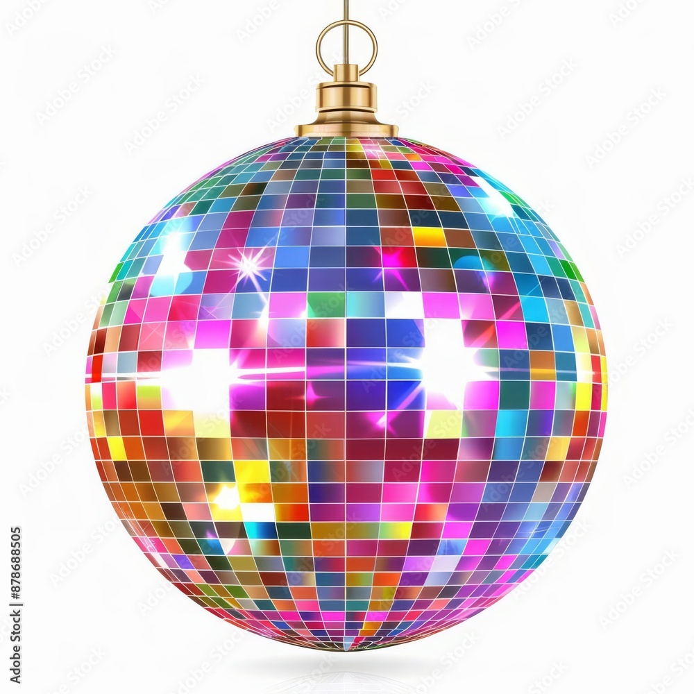 Fototapeta premium a sparking disco ball clipart, party element, vibrant design, multicolor, isolated on white background