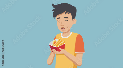 Asian sad man having stomach ache from heartburn. 