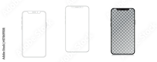 smartphone mockup in clay, outline, flat style screen. mobile phone vector. phone mock up Isolated on White Background. Vector illustration