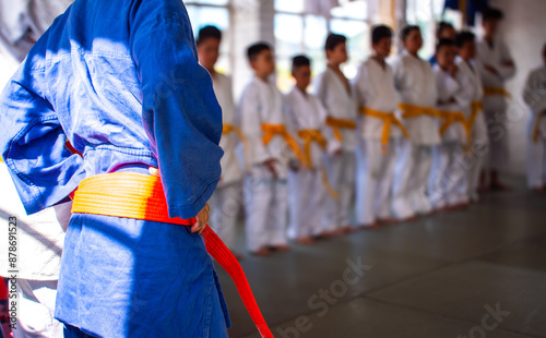 Selective focus in judo class  with some students 