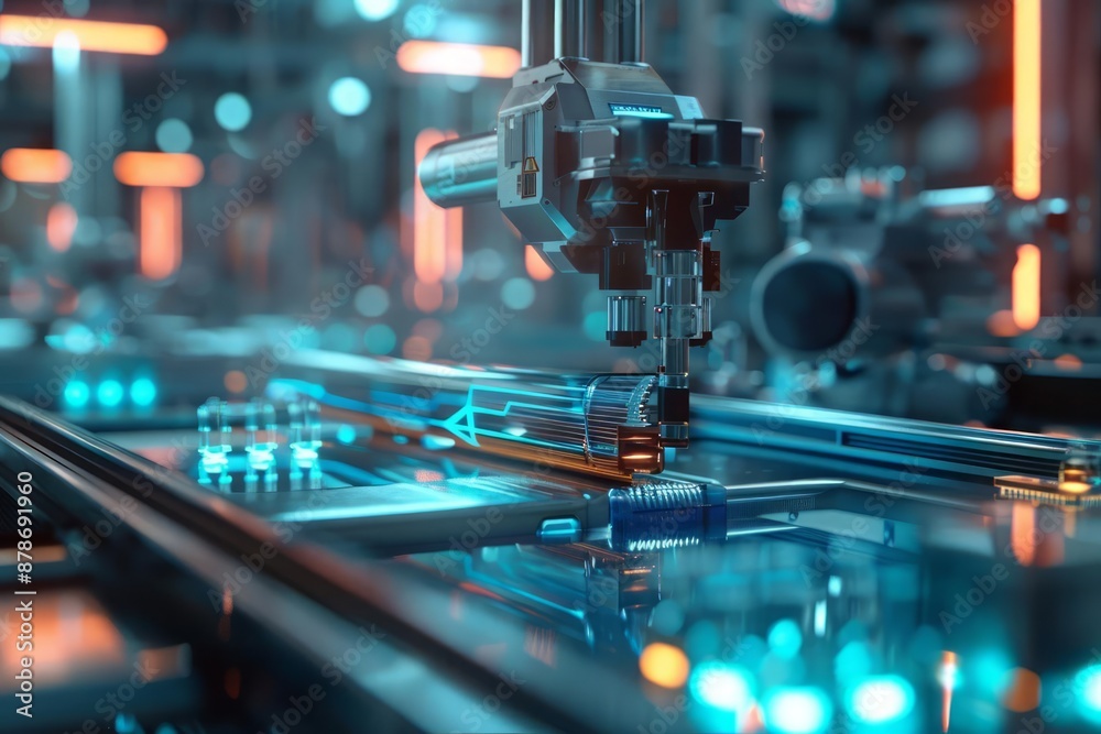 A highresolution closeup of a robotic sorter categorizing various components in a smart factory environment A highresolution closeup of a robotic sorter categorizing various components in a smart factory environment
