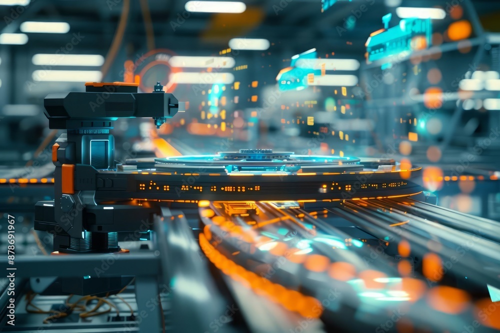A highresolution closeup of a robotic sorter categorizing various components in a smart factory environment A highresolution closeup of a robotic sorter categorizing various components in a smart factory environment