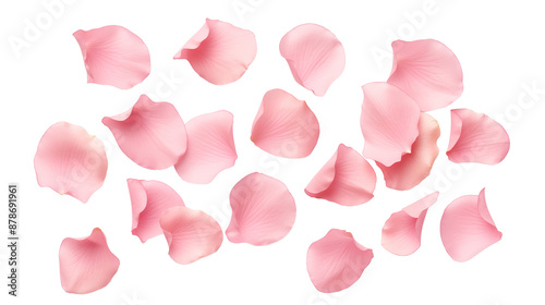 Set of pink rose petals transparent background.