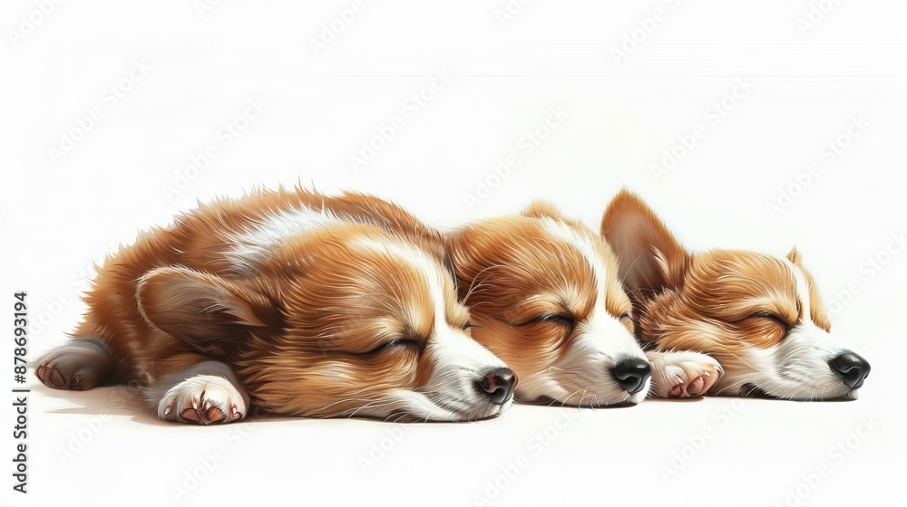 Sleeping corgi puppies in a row, adorable, peaceful, fluffy, cute corgi trio, corgi dog breed, corgi close up, sleeping animals, corgi puppies together concept Sleeping corgi puppies in a row, adorable, peaceful, fluffy, cute corgi trio, corgi dog breed, corgi close up, sleeping animals, corgi puppies together concept