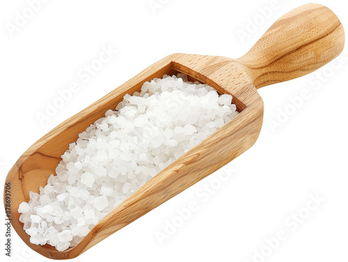Salt in Wooden Scoop. Isolated on Transparent Background