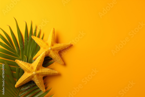 Vibrant Starfish on Yellow Background with Ample Copy Space