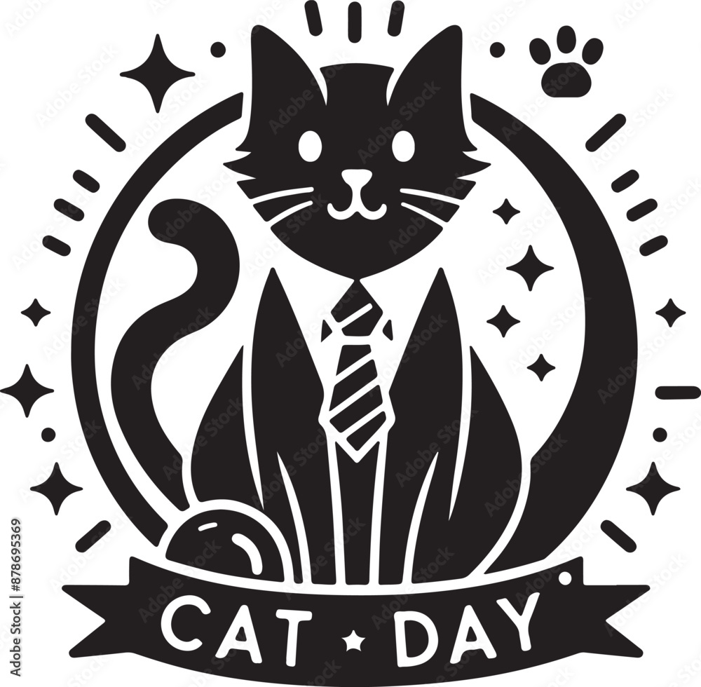 Fototapeta premium Cat day icon silhoutte vector style.