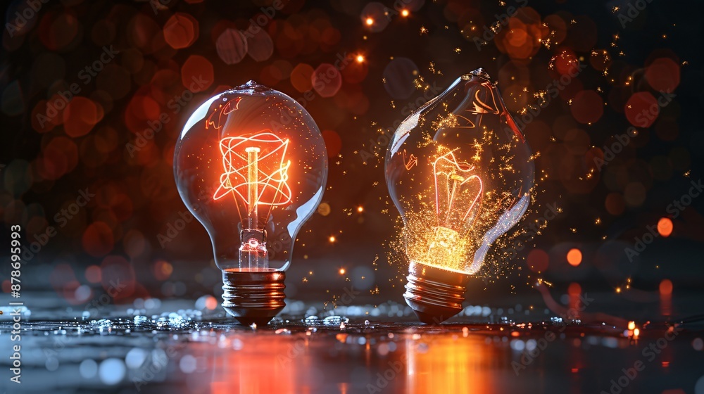 Illuminated Light Bulbs with Sparkling Effects in a Dark Setting Illuminated Light Bulbs with Sparkling Effects in a Dark Setting