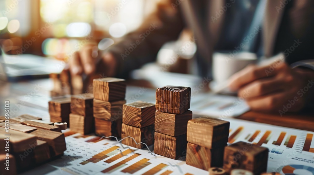 Business Strategy and Data Analysis with Wooden Blocks and Charts Business Strategy and Data Analysis with Wooden Blocks and Charts