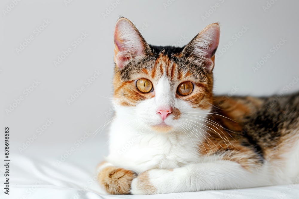 portrait of a Japanese Bobtail, cat breed, with white background portrait of a Japanese Bobtail, cat breed, with white background