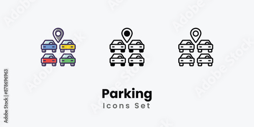 Parking Icons thin line and glyph vector icon stock illustration 
