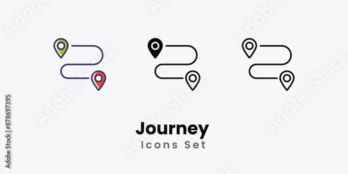 Journey Icons thin line and glyph vector icon stock illustration 