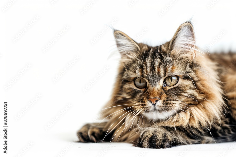 portrait of a Siberian cat breed, with white background portrait of a Siberian cat breed, with white background