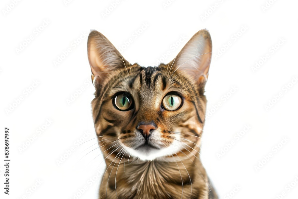 portrait of a Toyger cat breed, with white background portrait of a Toyger cat breed, with white background