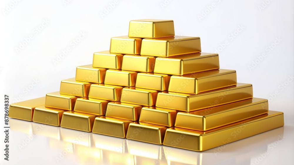 Golden Pyramid of Bars - A pyramid composed of gleaming gold bars, symbolizing wealth, prosperity and financial success Golden Pyramid of Bars - A pyramid composed of gleaming gold bars, symbolizing wealth, prosperity and financial success