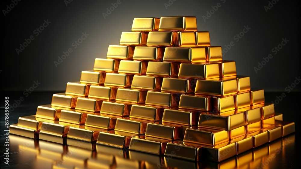 Golden Pyramid of Wealth - A golden pyramid made up of stacked gold bars, symbolizing wealth and prosperity. Golden Pyramid of Wealth - A golden pyramid made up of stacked gold bars, symbolizing wealth and prosperity.