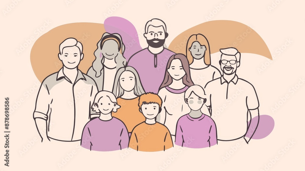 A diverse group of people smiling together, representing a community or family. - This illustration depicts a diverse group of people smiling together, symbolizing a community or family united by posi A diverse group of people smiling together, representing a community or family. - This illustration depicts a diverse group of people smiling together, symbolizing a community or family united by posi