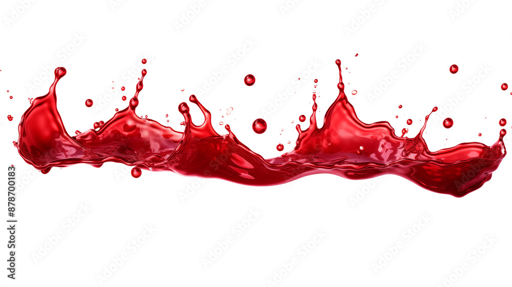 Set of vibrant and energetic splashes of a red liquid similar to red berry jam, juice or punch transparent background.