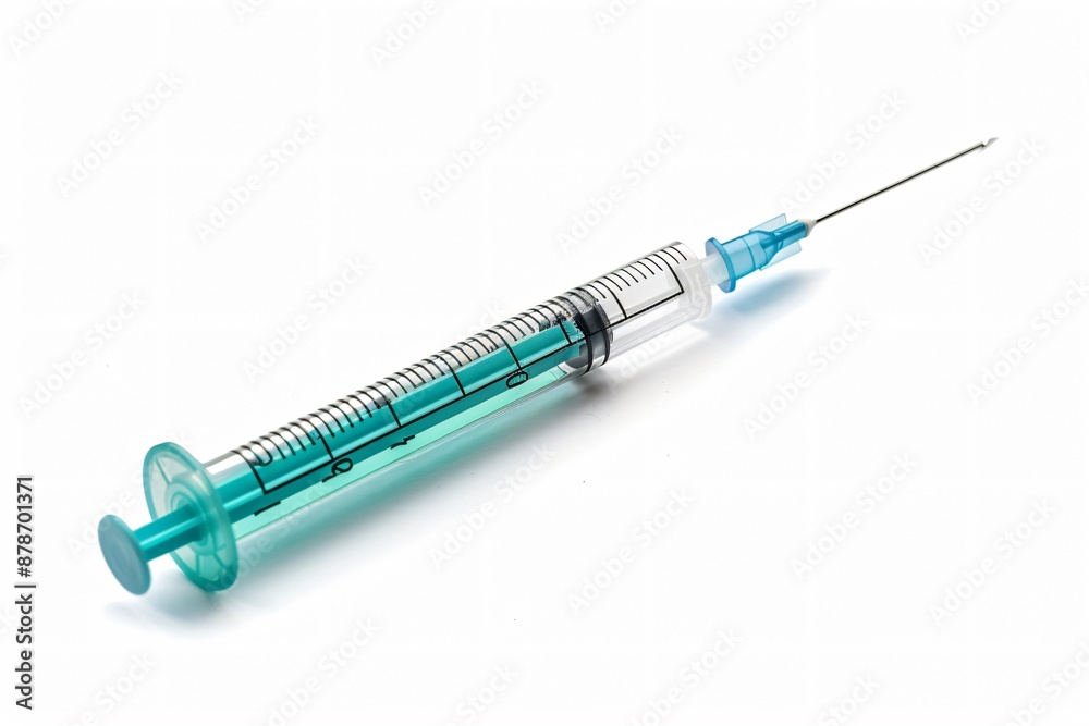 Medical Syringe with Blue Liquid on White Background Medical Syringe with Blue Liquid on White Background