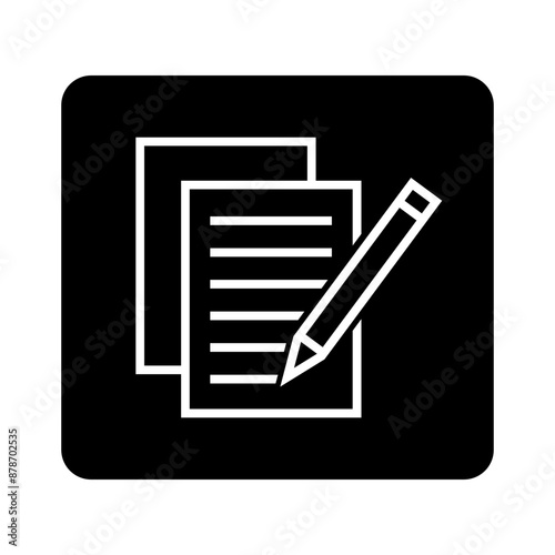 biała ikona notatnika w czarnym kwadracie, plik wektorowy