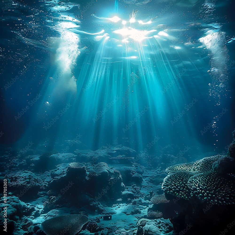Underwater sea in blue sunlight, Generative AI
Underwater sea in blue sunlight, Generative AI