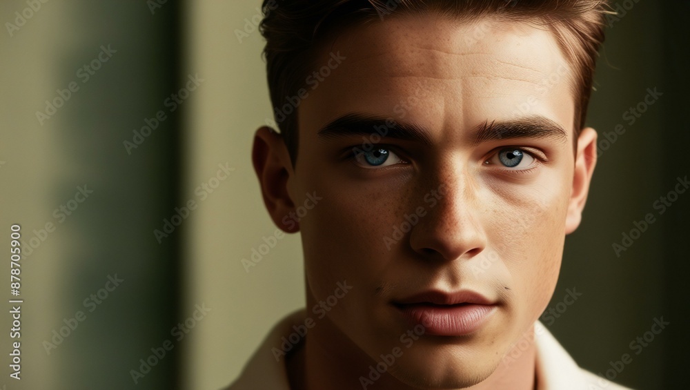 Close-up portrait of young man with blue eyes on bokeh. Close-up portrait of young man with blue eyes on bokeh.