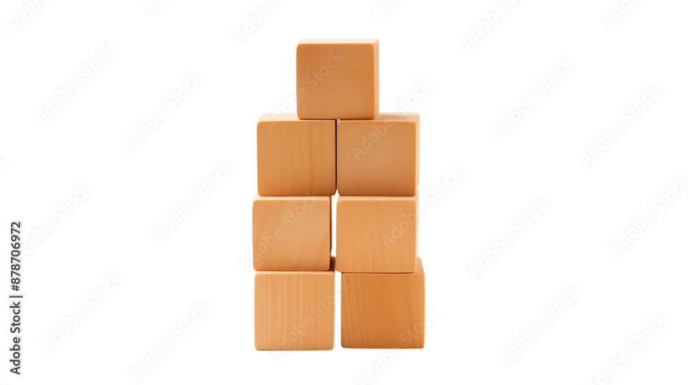 Obraz premium Tower of three wooden cubes, isolated on transparent background.