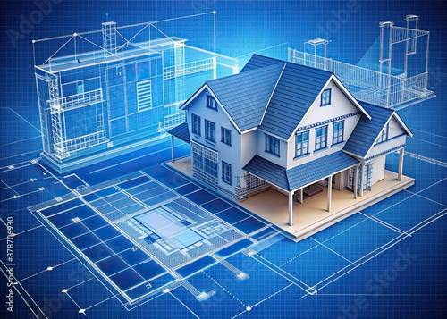 building blueprint plans and house model ,Generative AI photo