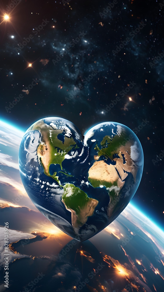 Fototapeta premium Planet earth in the shape of a heart Ecological and environmental symbol