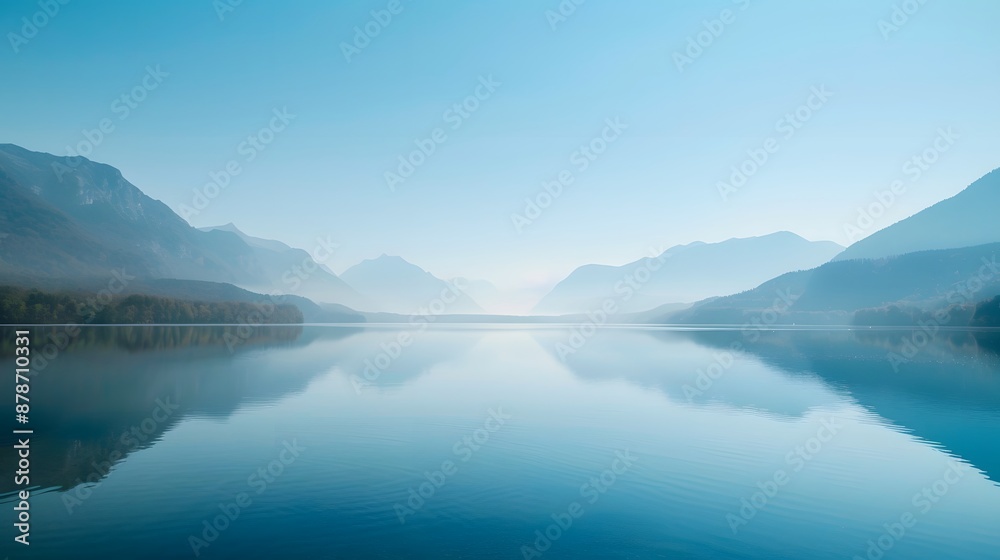 Serene landscape with a clear lake reflecting multiple layers of mountain Serene landscape with a clear lake reflecting multiple layers of mountain