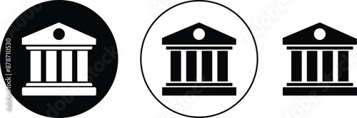 Silhouette bank building icons set isolated on transparent background flat and line vector collection. Bank Government Courthouse Architecture simple land mark. For info graphics Mobile and Web.