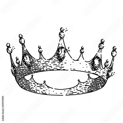 prince crown queen hand drawn. symbol gold, golden set, isolated kingdom prince crown queen vector sketch. isolated black illustration