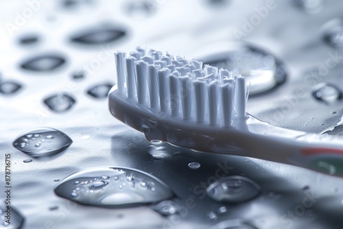 A close-up of bristles on a toothbrush with water droplets, showcasing its importance in daily life. photo