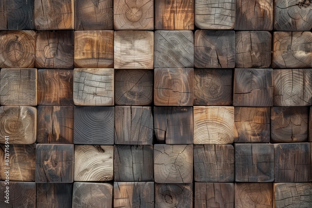 A seamless pattern of wooden squares, each with its own unique grain and texture, wall decoration A seamless pattern of wooden squares, each with its own unique grain and texture, wall decoration