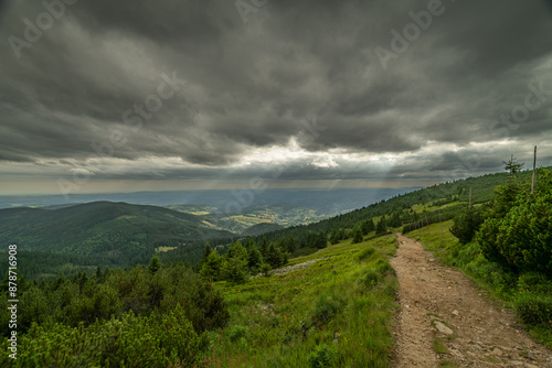 Krkonose mountains and national park in cloudy summer day photo