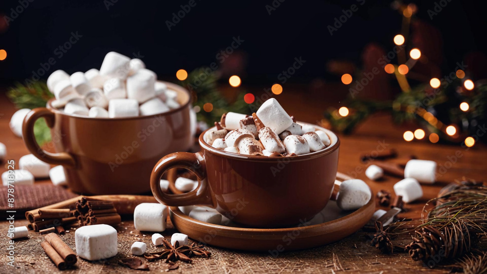 two cups of hot chocolate with marshmallows on the side two cups of hot chocolate with marshmallows on the side