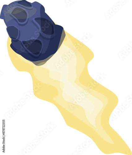 Dark blue asteroid is entering the atmosphere, leaving a bright yellow trail behind it