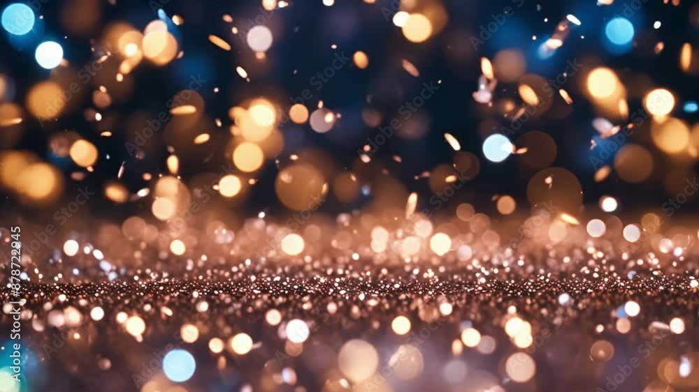 Abstract Background with Golden and Blue Bokeh Lights and Glittering Surface Abstract Background with Golden and Blue Bokeh Lights and Glittering Surface