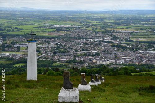 View to Clonmel, Co. Tipperary from Holy Year Cross,  Comeragh Mountains range, Glenary, Co. Waterford, Ireland