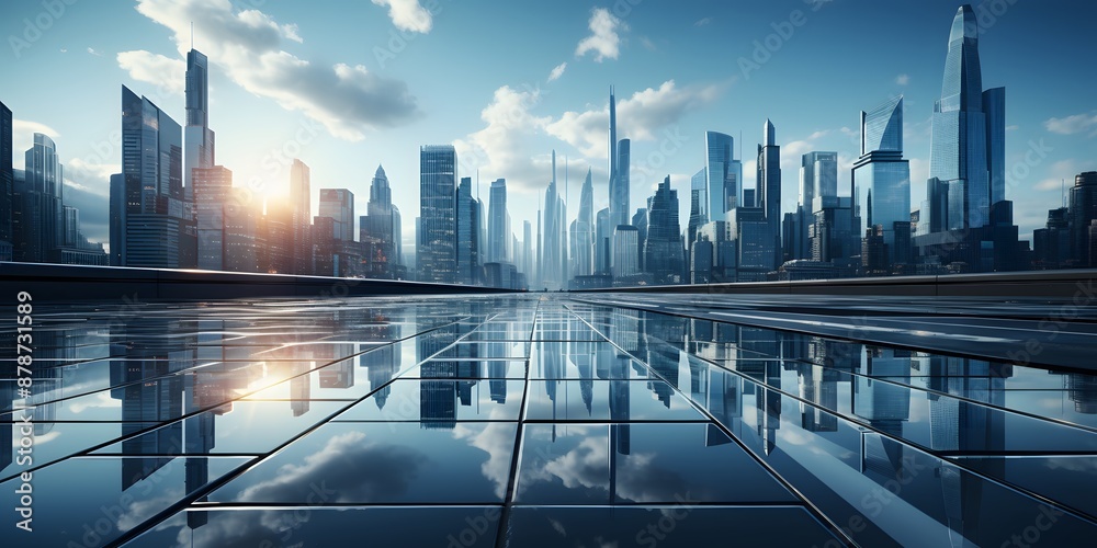 Low angle view of futuristic architecture, Business concept of success industry, Vinhome real-estate Central Park in district Low angle view of futuristic architecture, Business concept of success industry, Vinhome real-estate Central Park in district
