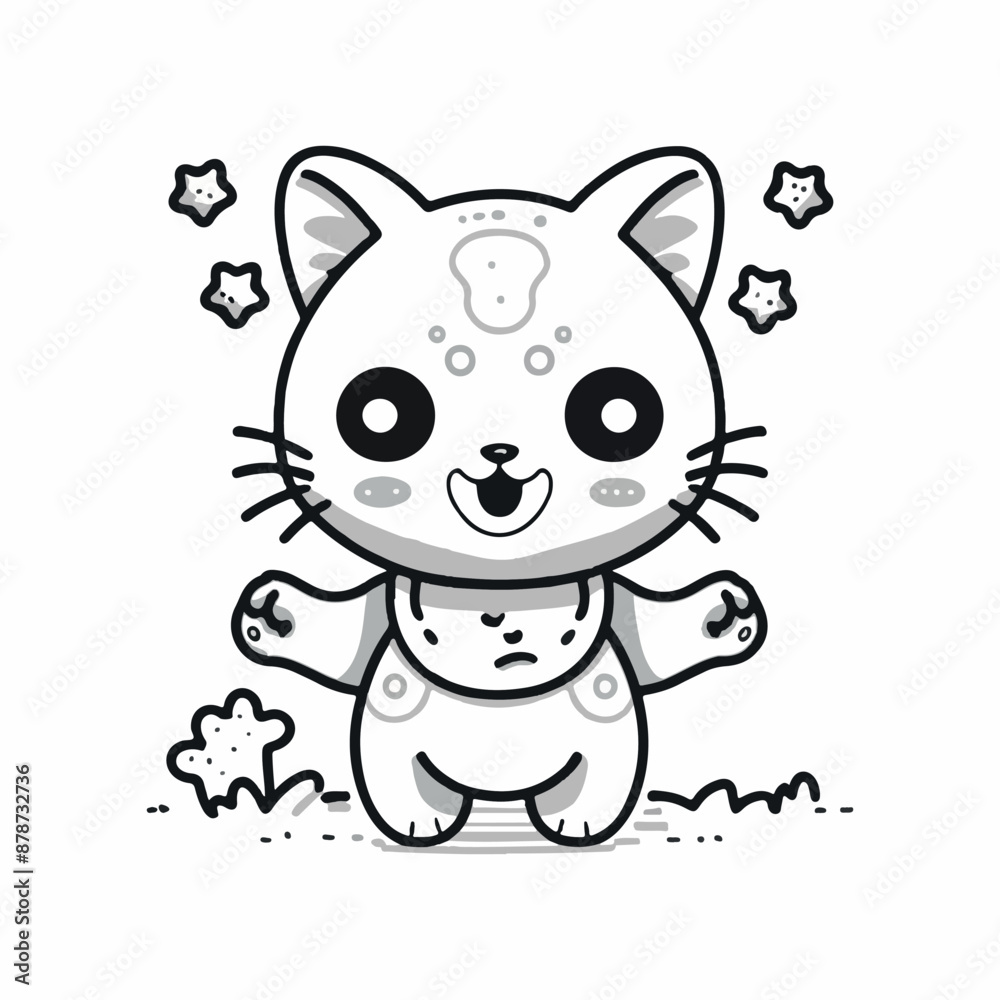 Fototapeta premium A sticker template featuring a cartoon cat figure Cat's head