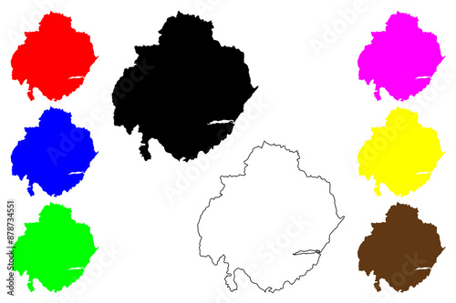 Teignbridge Non-metropolitan district (United Kingdom of Great Britain and Northern Ireland, ceremonial county Devon or Devonshire, England) map vector illustration, scribble sketch map