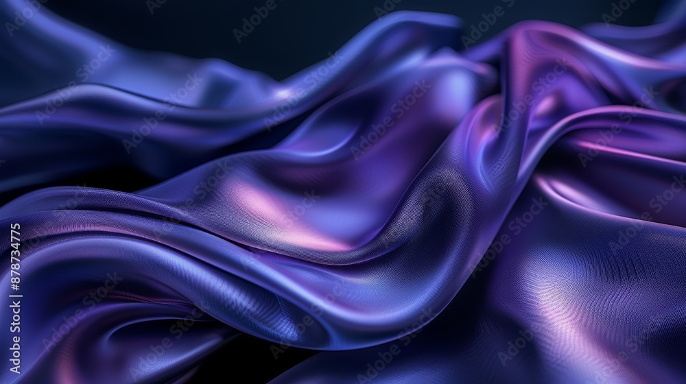 Fototapeta premium A detailed macro shot of smooth satinlike waves and curves with a reflective surface The shapes flow and overlap capturing light to display a blend of dark purples Twilight Blue and subtle pinks The b