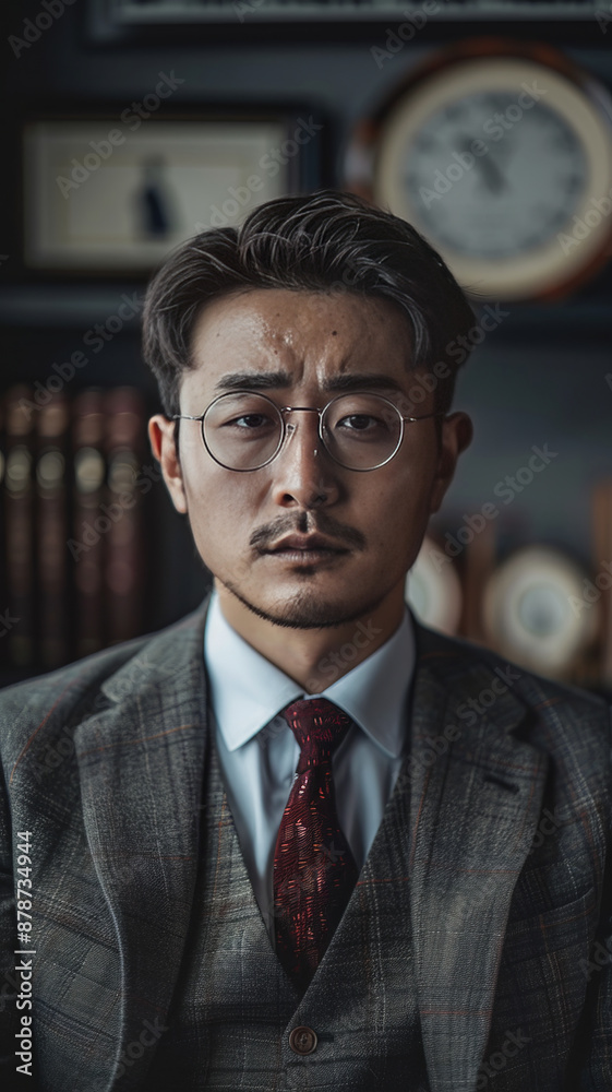 Fototapeta premium A handsome young man in his working age stands wearing suit and tie,generative ai